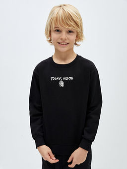 Bisiklet Yaka Bask?l? Uzun Kollu Erkek ?ocuk Sweatshirt - Waikiki фото 2