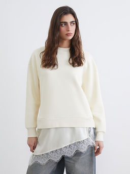 Dantel Detayl? Oversize Kad?n Kal?n Sweatshirt