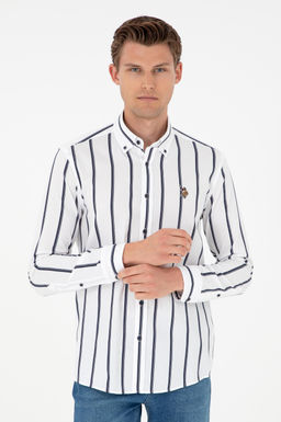 Мужская темно-синяя рубашка с длинным рукавом