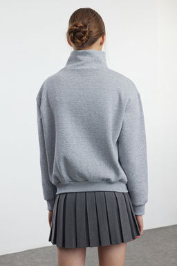 TRENDYOLMILLA Gri Melanj Nak?sl? Regular Kal?p Kal?n Ici Polarl? Fermuarl? Yaka Orme Sweatshirt TWOAW25SW00125  фото 5