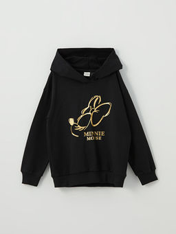 Kap??onlu Minnie Mouse Bask?l? Uzun Kollu K?z ?ocuk Sweatshirt