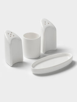 Набор для специй Hanna Knövell, 4 предмета: солонка, перечница, подставка для зубочисток, подставка, фарфор, белый