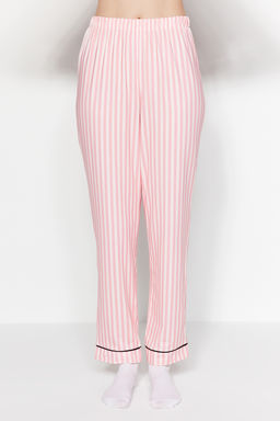 Trendyolmilla Pembe Cizgi Desenli Biyeli Ici Polarl? Gomlek-Pantolon Orme Pijama Tak?m? THMAW24PT00050  фото 12