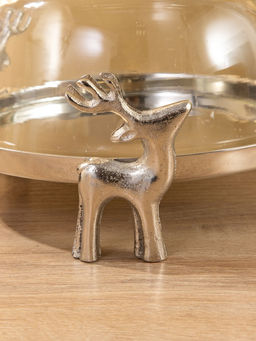 Тортовница со стеклянной крышкой «Олени», 23×23×20 см, алюминий