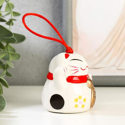 Сувенир керамика колокольчик Манэки-нэко белый 6х6,5х5,5 см - Simaland фото 3