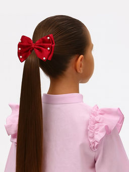 Цена за 6 шт. Бант для волос на резинке «Школьница стиль», бусины, 10.5 см, красный