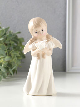 Сувенир керамика "Девочка-ангел с хвостиками в белом платье с розой в руках" 7х7х14,2 см