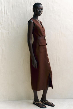 BELTED CREPE MIDI DRESS - Zara фото 8