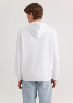 Muhur Logo Bask?l? Kapusonlu Beyaz Sweatshirt - Mavi фото 5