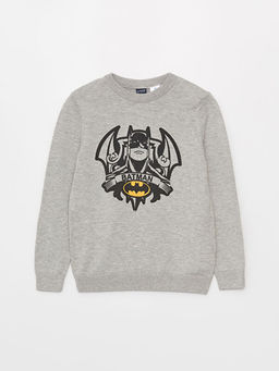 Bisiklet Yaka Batman Desenli Uzun Kollu Erkek ?ocuk Triko Kazak