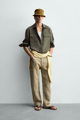 CAMISA FLUIDA RELAXED FIT BOLSILLOS / Khaki oscuro