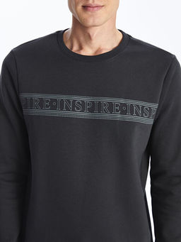 Bisiklet Yaka Bask?l? Erkek Kal?n Sweatshirt