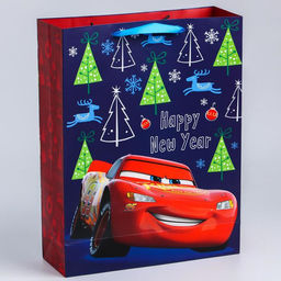 Пакет ламинированный вертикальный, 31 х 40 х 11 см С Новым годом!, Тачки