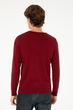 Erkek Slim Fit Bisiklet Yaka Bordo Basic Kazak