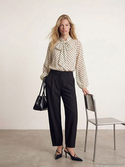 Y?ksek Bel Havu? Kesim Kad?n Pileli Kuma? Pantolon