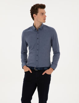 Koyu Mavi Flanel Dokulu Slim Fit Uzun Kollu G_mlek - Pierre cardin фото 3