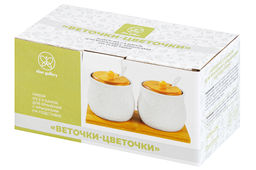 Набор 2 банок д/хранения 320 мл 19,5*10*9,5 см Веточки-цветочки + 2 ложки + дер.крышк.на дер.подст - Elan gallery фото 7