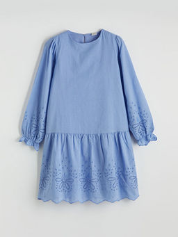 Bisiklet Yaka Fisto Detayl? K?z ?ocuk Poplin Elbise