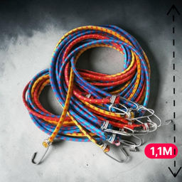 Стяжка багажная для крепления груза 8 мм x 1,1 м эластичная / Стяжной ремень, резинка для тележки с крючками металлическими для перевозки, путешествий, походов, дачи