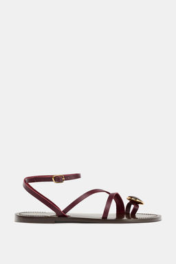 FLAT LEATHER SANDALS WITH STRAPS AND DECORATION - Zara фото 17