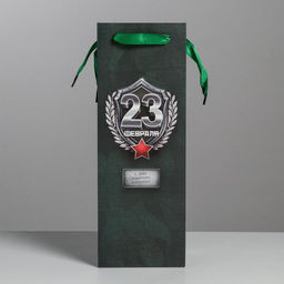 Цена за 3 шт. Пакет подарочный под бутылку, упаковка, 23 Февраля, 36?13?10 см