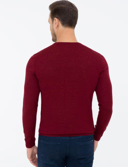 Бордово-красный базовый трикотажный свитер приталенного кроя с круглым вырезом - Cacharel фото 4