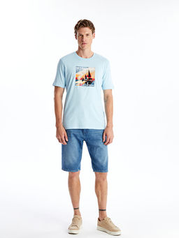 Bisiklet Yaka K?sa Kollu Bask?l? Penye Erkek Ti??rt