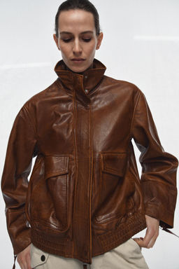 100% LEATHER BOMBER JACKET ZW COLLECTION LIMITED EDITION - Zara фото 10