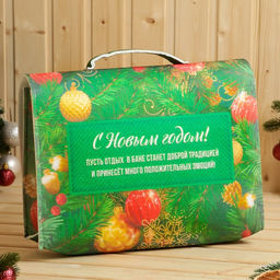 Набор для бани с принтом «С новым годом!», 5 предметов: шапка, рукавица, тапочки, коврик, портфель, зелёный, «Банная забава»