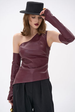 Кожаный топ с рукавами Рикси (бордовый)