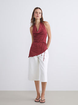 Halter Yaka Dokulu S?rt? Pencereli Bluz