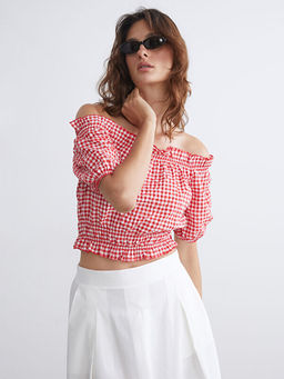 Kay?k Yaka Ekose F?rf?rl? Bluz