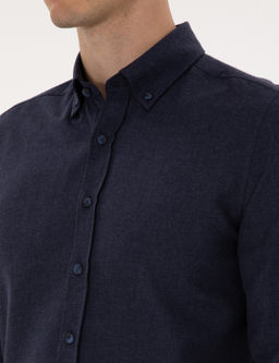 Lacivert Flanel Dokulu Slim Fit Uzun Kollu G_mlek