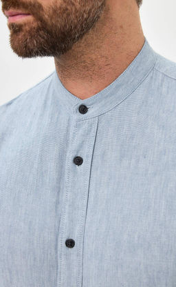 Рубашка д/р лен F511-0480 l.blue