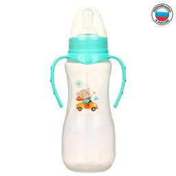 Бутылочка для кормления M&B «Мишутка», классическое горло, с ручками, от 0 мес., 250 мл., приталенная, бирюзовый