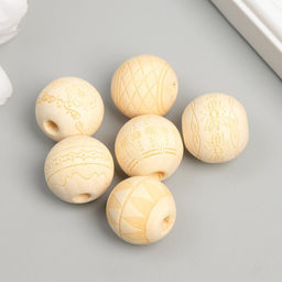 Цена за 2 шт. Бусина дерево для творчества «Круглая. Узоры» d=1.8 см набор 6 шт.