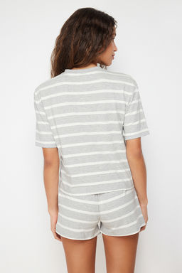 Trendyolmilla Gri Cizgili Simli Sortlu Orme Pijama Tak?m? THMSS24PT00061 фото 6