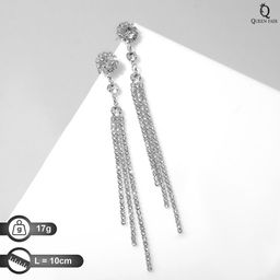 Серьги висячие со стразами Свидание клинок, цвет белый в серебре,10см