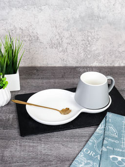 Чайная пара 3 предмета 250 мл с ложкой / FED-119 / Серая - Галеонтрейд фото 2