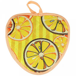 Прихватка с запахом 20х20см "Апельсинки, вид 5", форма "Клубника", рогожка 171г/м2, хлопок 100%, наполнитель - ватин 280г/м2, на пластмассовом подвесе, "Домашняя мода" (Россия)