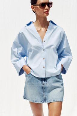 WIDE-SLEEVE POPLIN SHIRT - Zara фото 12