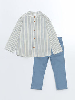 Hakim Yaka ?izgili Erkek ?ocuk G?mlek ve Pantolon 2li