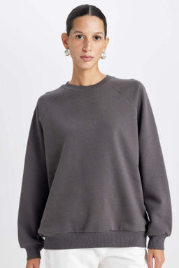 Oversize Genis Kal?p Bisiklet Yaka Kal?n Basic Duz Sweatshirt - Defacto фото 3