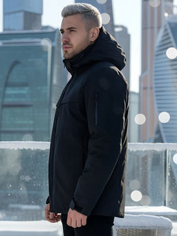 Горнолыжная куртка мужская зимняя черного цвета 2412Ch