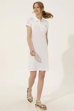 Женское белое трикотажное платье с воротником-поло - U.s. polo assn фото 3