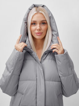 Пальто летучая мышь женское с капюшоном зимнее серого цвета 9619Sr - Mtforce фото 3