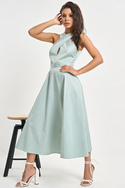 Сарафан хлопковый в полоску светло-зеленый