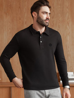 Лонгслив с воротником поло на пуговицах из премиального хлопка с эластаном