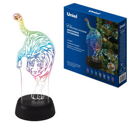 ULI-M506 RGB/3AA TIGER/BLACK Светильник декоративный с эффектом 3D Тигр, на батарейках 3AA (не в/к). 1 светодиод. RGB свет. TM Uniel