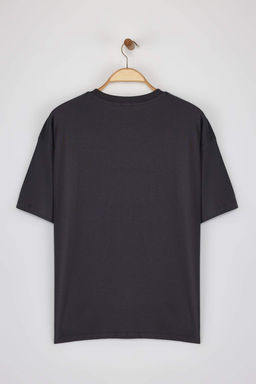 TRENDYOLMILLA Antrasit %100 Pamuk Oversize/Genis Kal?p Bask?l? Orme T-Shirt TWOSS25TS00148  фото 7